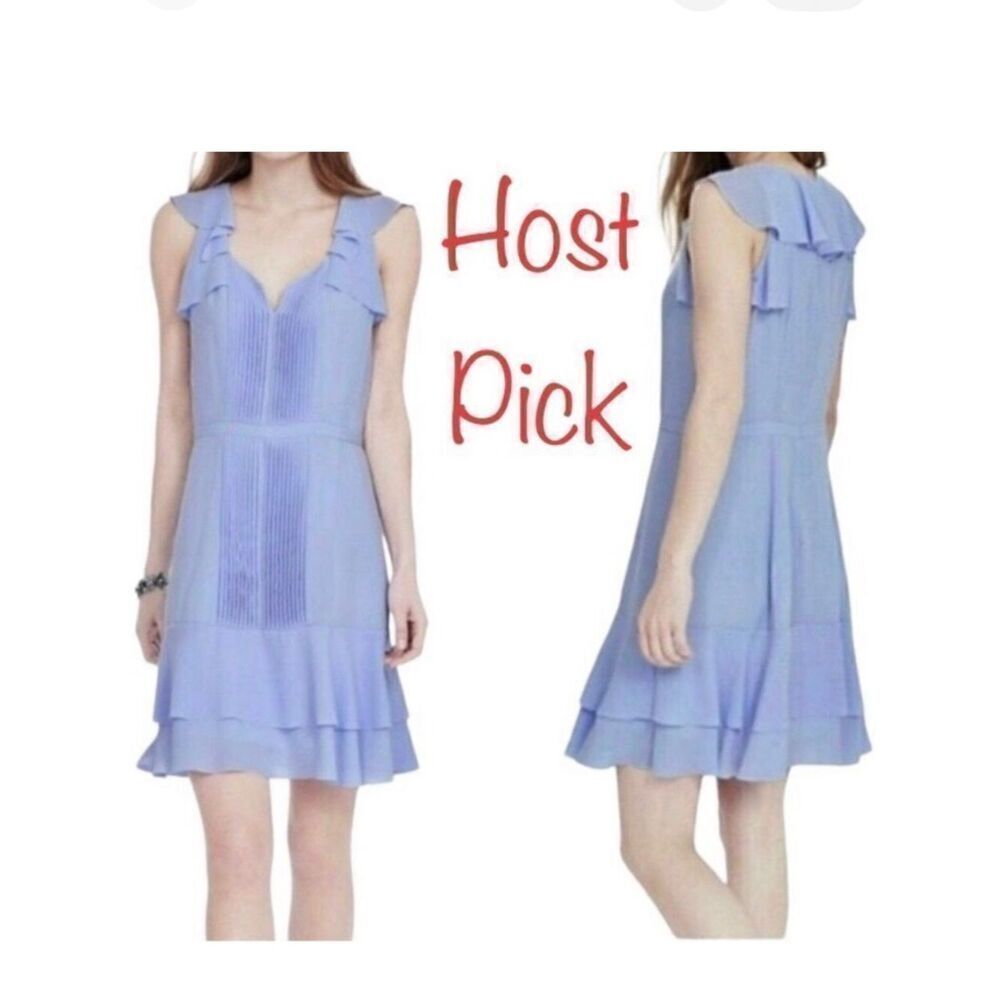 Banana Republic Flutter Sleeve Pintuck  Chiffon Dress in Light Blue Women’s 2P